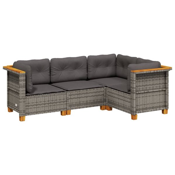 vidaXL Salon de jardin 4 Pièces avec coussins gris résine tressée
