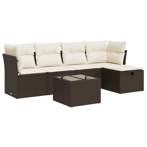 vidaXL Salon de jardin avec coussins 6 Pièces marron résine tressée