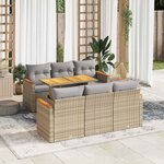 vidaXL Salon de jardin avec coussins 7 Pièces beige résine tressée acacia