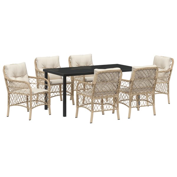vidaXL Ensemble de Dîner de Jardin de 7 Pièces avec Coussins Beige en Rattan Poly