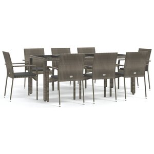 vidaXL Ensemble à manger de jardin 9 Pièces coussins gris résine tressée