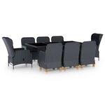 vidaXL Ensemble à manger 9 Pièces avec coussins résine tressée gris foncé