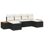 Ensemble de canapé de jardin de 6 pièces avec coussins en rotin poly noir acacia