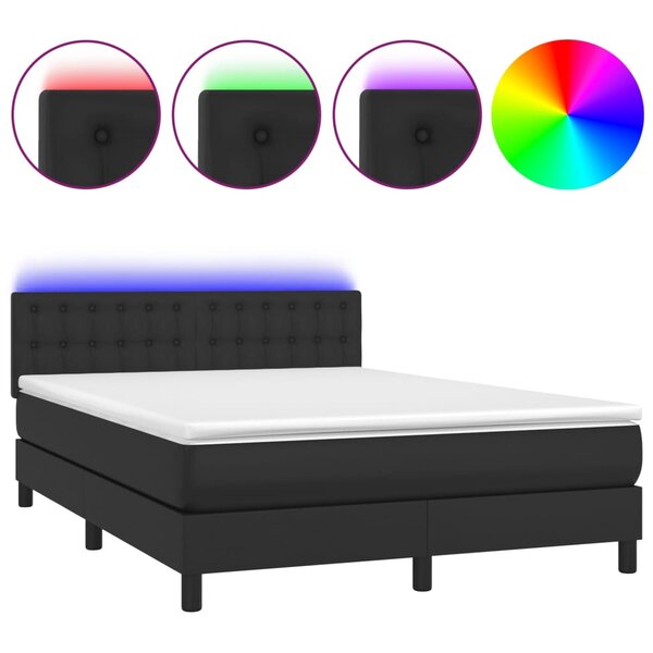 vidaXL Sommier à lattes de lit avec matelas et LED Noir 140x200cm