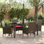 vidaXL Ensemble table et chaises avec coussin 5 Pièces Marron Rotin PE