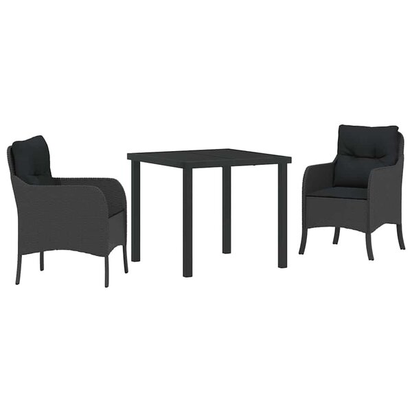vidaXL Ensemble de salle à manger pour jardin 3 Pièces Noir polyrotin