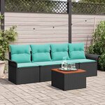 vidaXL Ensemble de canapé de jardin 5 Pièces Noir et turquoise polyrotin