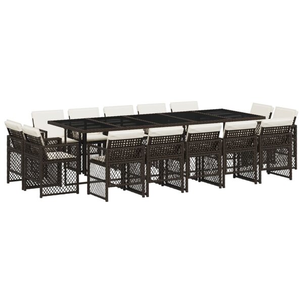 vidaXL Ensemble à manger de jardin avec coussins 15 Pièces marron rotin