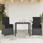 vidaXL Ensemble à manger de jardin avec coussins 3 Pièces Noir