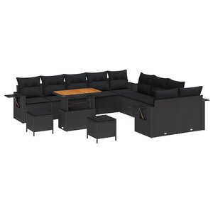 Set de sofa de jardin vidaXL 13 pièces avec coussins - Poly Rattan noir Acacia