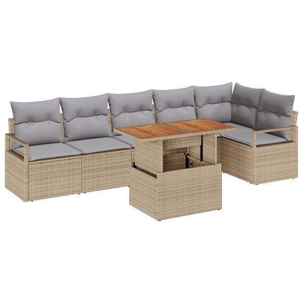 Ensemble de canapé de jardin 7 pièces vidaXL avec coussins en beige Poly Rattan Acacia