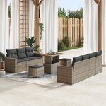 Ensemble de Canapés de Jardin 10 Pièces Avec Coussins Gris Poly Rattan Acacia