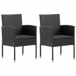 vidaXL Chaises de jardin avec coussins noir lot de 2 résine tressée
