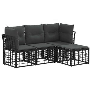 vidaXL Ensemble de canapés d'extérieur Noir Polyester