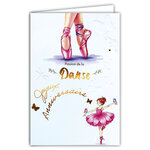 69-3123 Carte Anniversaire Danseuse Classique Ballerine pour Fille Enfant Peinture Aquarelle Mignonne -Finitions Dorure Or Doré + Gaufrage en Relief +1 Enveloppe Format 12x17cm -Fabriqué en Europe