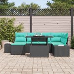 vidaXL Ensemble de canapé de jardin 7 Pièces Noir et turquoise polyrotin