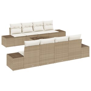 vidaXL Ensemble de canapé de jardin 9 pièces avec coussins poly rotin beige