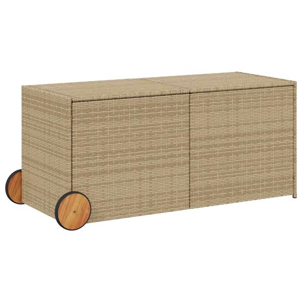 vidaXL Boîte de rangement de jardin et roues mélange beige 283L rotin