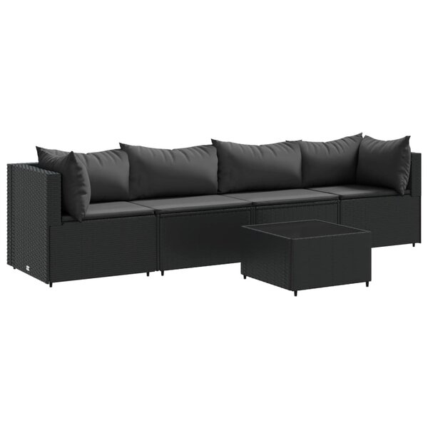 vidaXL Salon de jardin 5 Pièces avec coussins Noir Résine tressée
