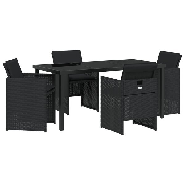 vidaXL Ensemble de salle à manger de jardin de 5 pièces avec coussins Noir Poly Rattan