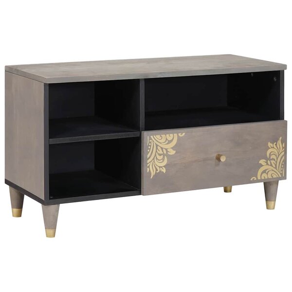 vidaXL Meuble TV Gris et or 80 x 33.5 x 46 cm Bois de manguier massif