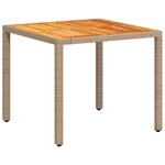 vidaXL Table de jardin beige 90x90x75 cm résine tressée et bois acacia