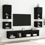 vidaXL Table de chevet murale avec lumières LED noir