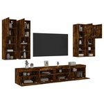 vidaXL Ensemble de meubles TV muraux 7 Pièces et lumières LED chêne fumé