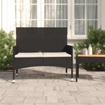 vidaXL Banc de Jardin à 2 Places avec Coussins Noir Résine Tressée