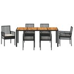 vidaXL Ensemble de salle à manger de jardin de 7 pièces avec coussins en poly rattan noir