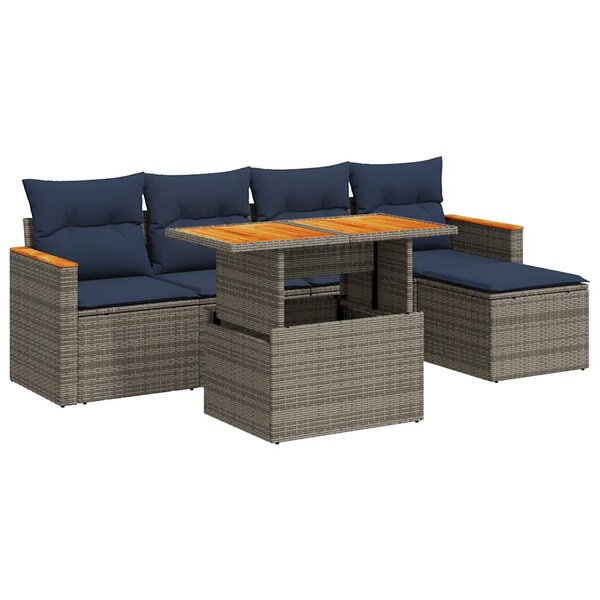 vidaXL Salon de jardin 6 Pièces avec coussins gris résine tressée