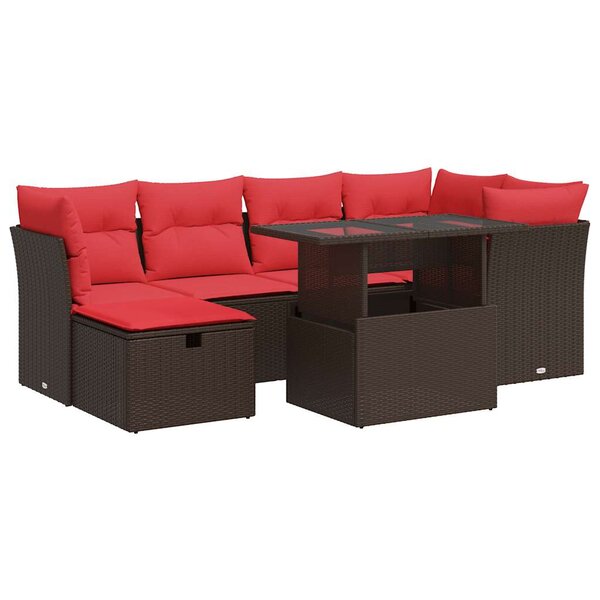 vidaXL Salon de jardin avec coussins 7Pièces marron résine tressée acacia