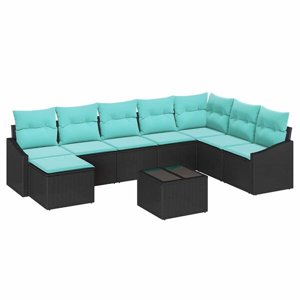 vidaXL Ensemble de Canapés avec coussin 9 Pièces Noir polyrotin