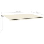 vidaXL Auvent manuel rétractable avec LED 600x300 cm Crème