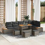 Ensemble de Canapés de Jardin de 10 Pièces avec Coussins Gris en Rattan Poly Acacia