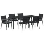 vidaXL Ensemble de salle à manger de jardin 7 pièces avec coussins en poly rotin noir