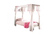 PINO Lit a baldaquin  90x200cm  Blanc + rideaux pour lit à baldaquin