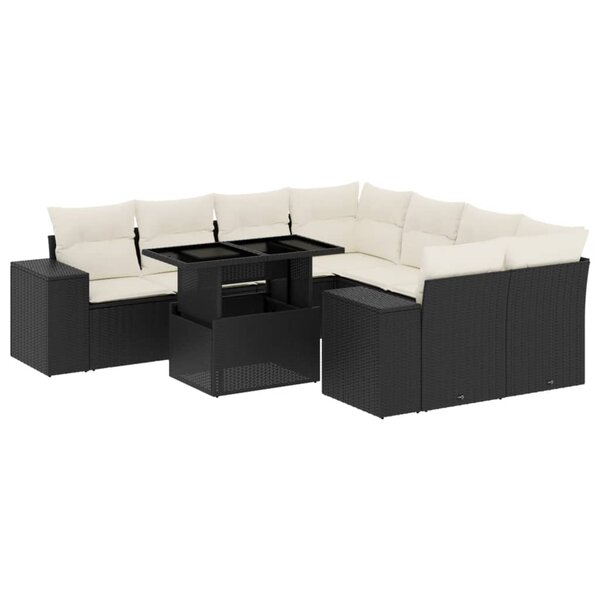 vidaXL Salon de jardin 9 Pièces avec coussins noir résine tressée