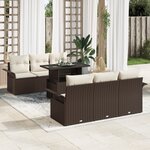 vidaXL Ensemble de canapé de jardin 7 pièces avec coussins marron poly rattan