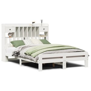 vidaXL Lit bibliothèque sans matelas blanc 150x200 cm bois pin massif