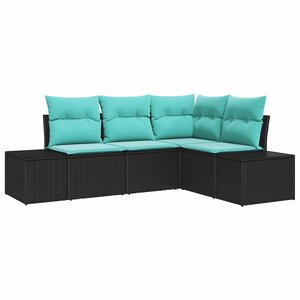 vidaXL Ensemble de canapé de jardin 4 Pièces Noir et turquoise polyrotin