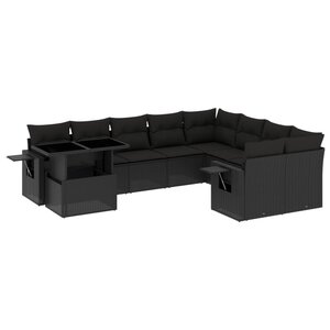 vidaXL Salon de jardin 10 Pièces avec coussins noir résine tressée