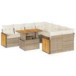 vidaXL Salon de jardin avec coussins 9 Pièces beige résine tressée acacia