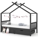 vidaXL Cadre de lit d'enfant avec tiroirs Gris foncé Pin 90x200 cm