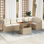 vidaXL Ensemble de Canapé de Jardin 7 Pièces avec Coussins Beige en Rotin Poly