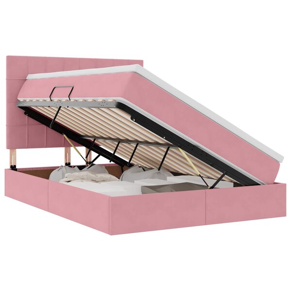 vidaXL Lit de rangement LED avec matelas Rose 140 x 190 cm Velours