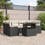 Set de canapé de jardin 7 pièces avec coussins en poly rotin noir