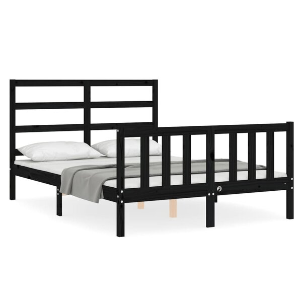 vidaXL Cadre de lit avec tête de lit noir 140x190 cm bois massif
