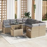 Ensemble de Canapés de Jardin vidaXL 9 Pièces avec Oreillers Beige Poly Rattan
