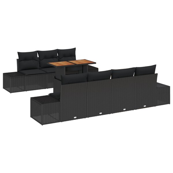 vidaXL Ensemble de salle à manger de jardin 8 pièces avec coussins en poly rotin noir et acacia
